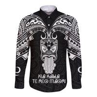 New Zealand Te Reo Maori Long Sleeve Button Shirt Kia Kaha Maori Language Week Black Style - Wonder Print Shop