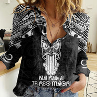New Zealand Te Reo Maori Women Casual Shirt Kia Kaha Maori Language Week Black Style - Wonder Print Shop
