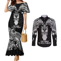 Personalised New Zealand Te Reo Maori Couples Matching Mermaid Dress and Long Sleeve Button Shirts Kia Kaha Maori Language Week Black Style LT9