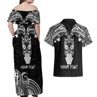 Personalised New Zealand Te Reo Maori Couples Matching Off Shoulder Maxi Dress and Hawaiian Shirt Kia Kaha Maori Language Week Black Style LT9 - Wonder Print Shop