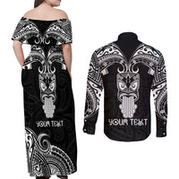 Personalised New Zealand Te Reo Maori Couples Matching Off Shoulder Maxi Dress and Long Sleeve Button Shirts Kia Kaha Maori Language Week Black Style LT9 - Wonder Print Shop