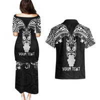 Personalised New Zealand Te Reo Maori Couples Matching Puletasi Dress and Hawaiian Shirt Kia Kaha Maori Language Week Black Style LT9 - Wonder Print Shop
