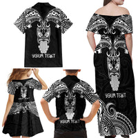 Personalised New Zealand Te Reo Maori Family Matching Off Shoulder Maxi Dress and Hawaiian Shirt Kia Kaha Maori Language Week Black Style LT9 - Wonder Print Shop