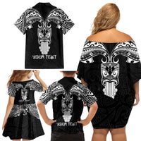 Personalised New Zealand Te Reo Maori Family Matching Off Shoulder Short Dress and Hawaiian Shirt Kia Kaha Maori Language Week Black Style LT9 - Wonder Print Shop