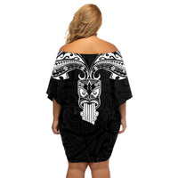 Personalised New Zealand Te Reo Maori Family Matching Off Shoulder Short Dress and Hawaiian Shirt Kia Kaha Maori Language Week Black Style LT9 - Wonder Print Shop