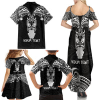 Personalised New Zealand Te Reo Maori Family Matching Summer Maxi Dress and Hawaiian Shirt Kia Kaha Maori Language Week Black Style - Wonder Print Shop