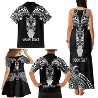 Personalised New Zealand Te Reo Maori Family Matching Tank Maxi Dress and Hawaiian Shirt Kia Kaha Maori Language Week Black Style - Wonder Print Shop