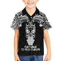 Personalised New Zealand Te Reo Maori Kid Hawaiian Shirt Kia Kaha Maori Language Week Black Style - Wonder Print Shop