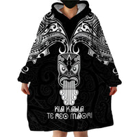 Personalised New Zealand Te Reo Maori Wearable Blanket Hoodie Kia Kaha Maori Language Week Black Style - Wonder Print Shop