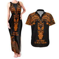 Personalised New Zealand Te Reo Maori Couples Matching Tank Maxi Dress and Hawaiian Shirt Kia Kaha Maori Language Week Gold Style LT9 - Wonder Print Shop