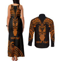 Personalised New Zealand Te Reo Maori Couples Matching Tank Maxi Dress and Long Sleeve Button Shirts Kia Kaha Maori Language Week Gold Style LT9 - Wonder Print Shop