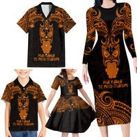 Personalised New Zealand Te Reo Maori Family Matching Long Sleeve Bodycon Dress and Hawaiian Shirt Kia Kaha Maori Language Week Gold Style LT9 - Wonder Print Shop
