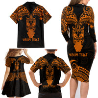 Personalised New Zealand Te Reo Maori Family Matching Long Sleeve Bodycon Dress and Hawaiian Shirt Kia Kaha Maori Language Week Gold Style LT9 - Wonder Print Shop