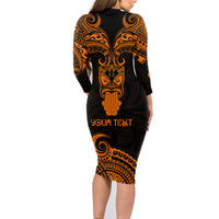 Personalised New Zealand Te Reo Maori Family Matching Long Sleeve Bodycon Dress and Hawaiian Shirt Kia Kaha Maori Language Week Gold Style LT9 - Wonder Print Shop