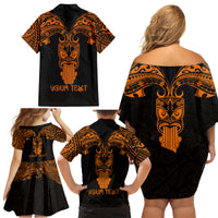Personalised New Zealand Te Reo Maori Family Matching Off Shoulder Short Dress and Hawaiian Shirt Kia Kaha Maori Language Week Gold Style LT9 - Wonder Print Shop