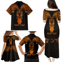 Personalised New Zealand Te Reo Maori Family Matching Puletasi Dress and Hawaiian Shirt Kia Kaha Maori Language Week Gold Style - Wonder Print Shop