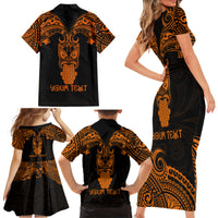 Personalised New Zealand Te Reo Maori Family Matching Short Sleeve Bodycon Dress and Hawaiian Shirt Kia Kaha Maori Language Week Gold Style - Wonder Print Shop