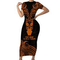Personalised New Zealand Te Reo Maori Family Matching Short Sleeve Bodycon Dress and Hawaiian Shirt Kia Kaha Maori Language Week Gold Style - Wonder Print Shop