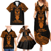 Personalised New Zealand Te Reo Maori Family Matching Summer Maxi Dress and Hawaiian Shirt Kia Kaha Maori Language Week Gold Style - Wonder Print Shop