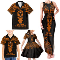 Personalised New Zealand Te Reo Maori Family Matching Tank Maxi Dress and Hawaiian Shirt Kia Kaha Maori Language Week Gold Style - Wonder Print Shop