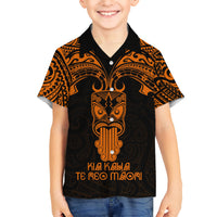 Personalised New Zealand Te Reo Maori Kid Hawaiian Shirt Kia Kaha Maori Language Week Gold Style - Wonder Print Shop