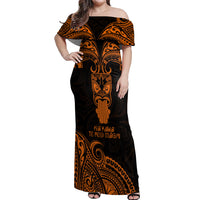 Personalised New Zealand Te Reo Maori Off Shoulder Maxi Dress Kia Kaha Maori Language Week Gold Style - Wonder Print Shop
