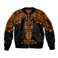 Personalised New Zealand Te Reo Maori Sleeve Zip Bomber Jacket Kia Kaha Maori Language Week Gold Style - Wonder Print Shop