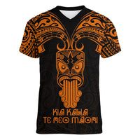 Personalised New Zealand Te Reo Maori Women V Neck T Shirt Kia Kaha Maori Language Week Gold Style - Wonder Print Shop
