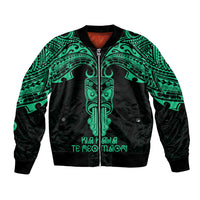Personalised New Zealand Te Reo Maori Bomber Jacket Kia Kaha Maori Language Week Green Style LT9 - Wonder Print Shop