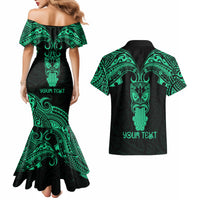 Personalised New Zealand Te Reo Maori Couples Matching Mermaid Dress and Hawaiian Shirt Kia Kaha Maori Language Week Green Style LT9 - Wonder Print Shop