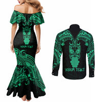 Personalised New Zealand Te Reo Maori Couples Matching Mermaid Dress and Long Sleeve Button Shirts Kia Kaha Maori Language Week Green Style LT9
