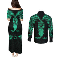Personalised New Zealand Te Reo Maori Couples Matching Puletasi Dress and Long Sleeve Button Shirts Kia Kaha Maori Language Week Green Style LT9 - Wonder Print Shop