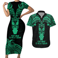 Personalised New Zealand Te Reo Maori Couples Matching Short Sleeve Bodycon Dress and Hawaiian Shirt Kia Kaha Maori Language Week Green Style LT9 - Wonder Print Shop