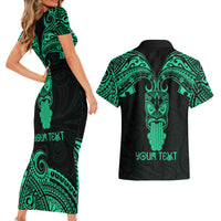 Personalised New Zealand Te Reo Maori Couples Matching Short Sleeve Bodycon Dress and Hawaiian Shirt Kia Kaha Maori Language Week Green Style LT9 - Wonder Print Shop