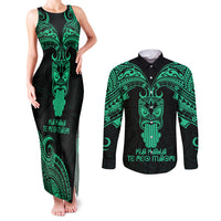Personalised New Zealand Te Reo Maori Couples Matching Tank Maxi Dress and Long Sleeve Button Shirts Kia Kaha Maori Language Week Green Style LT9 - Wonder Print Shop