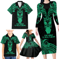 Personalised New Zealand Te Reo Maori Family Matching Long Sleeve Bodycon Dress and Hawaiian Shirt Kia Kaha Maori Language Week Green Style LT9 - Wonder Print Shop