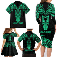 Personalised New Zealand Te Reo Maori Family Matching Long Sleeve Bodycon Dress and Hawaiian Shirt Kia Kaha Maori Language Week Green Style LT9 - Wonder Print Shop