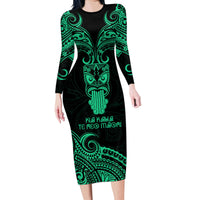 Personalised New Zealand Te Reo Maori Family Matching Long Sleeve Bodycon Dress and Hawaiian Shirt Kia Kaha Maori Language Week Green Style LT9 - Wonder Print Shop