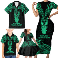 Personalised New Zealand Te Reo Maori Family Matching Short Sleeve Bodycon Dress and Hawaiian Shirt Kia Kaha Maori Language Week Green Style - Wonder Print Shop