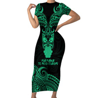 Personalised New Zealand Te Reo Maori Family Matching Short Sleeve Bodycon Dress and Hawaiian Shirt Kia Kaha Maori Language Week Green Style - Wonder Print Shop