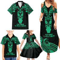 Personalised New Zealand Te Reo Maori Family Matching Summer Maxi Dress and Hawaiian Shirt Kia Kaha Maori Language Week Green Style - Wonder Print Shop