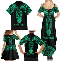 Personalised New Zealand Te Reo Maori Family Matching Summer Maxi Dress and Hawaiian Shirt Kia Kaha Maori Language Week Green Style - Wonder Print Shop