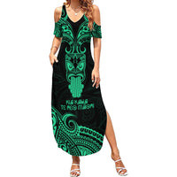 Personalised New Zealand Te Reo Maori Family Matching Summer Maxi Dress and Hawaiian Shirt Kia Kaha Maori Language Week Green Style - Wonder Print Shop