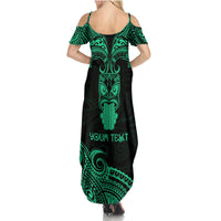 Personalised New Zealand Te Reo Maori Family Matching Summer Maxi Dress and Hawaiian Shirt Kia Kaha Maori Language Week Green Style - Wonder Print Shop