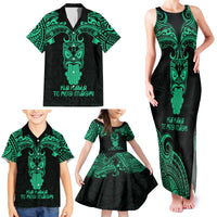 Personalised New Zealand Te Reo Maori Family Matching Tank Maxi Dress and Hawaiian Shirt Kia Kaha Maori Language Week Green Style - Wonder Print Shop
