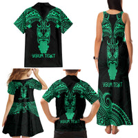 Personalised New Zealand Te Reo Maori Family Matching Tank Maxi Dress and Hawaiian Shirt Kia Kaha Maori Language Week Green Style - Wonder Print Shop