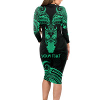 Personalised New Zealand Te Reo Maori Long Sleeve Bodycon Dress Kia Kaha Maori Language Week Green Style - Wonder Print Shop