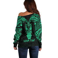 Personalised New Zealand Te Reo Maori Off Shoulder Sweater Kia Kaha Maori Language Week Green Style - Wonder Print Shop
