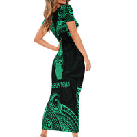 Personalised New Zealand Te Reo Maori Short Sleeve Bodycon Dress Kia Kaha Maori Language Week Green Style - Wonder Print Shop