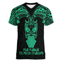 Personalised New Zealand Te Reo Maori Women V Neck T Shirt Kia Kaha Maori Language Week Green Style - Wonder Print Shop